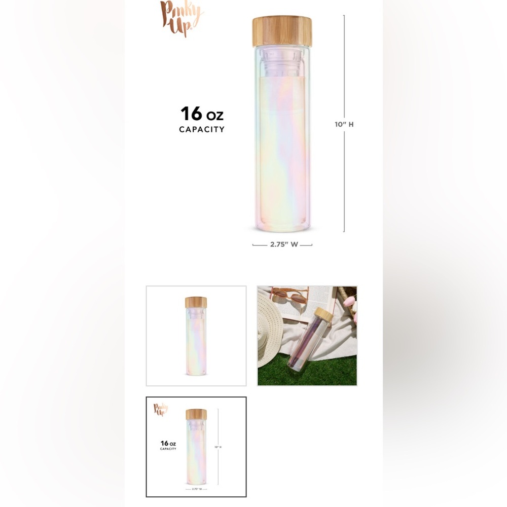 Pinky Up Iridescent Glass  Tumbler with wood screw on lid.